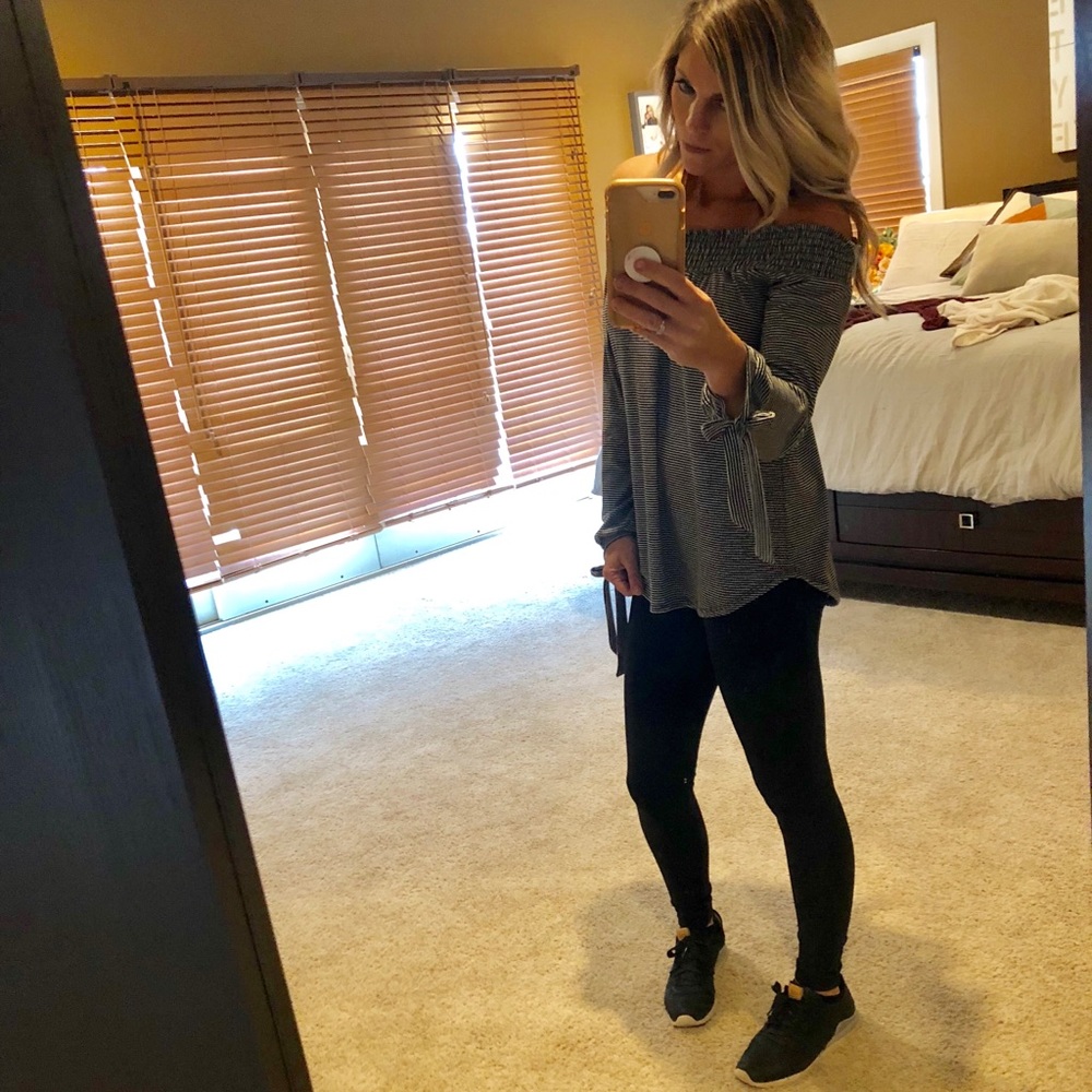 Off the shoulder long sleeved shirt